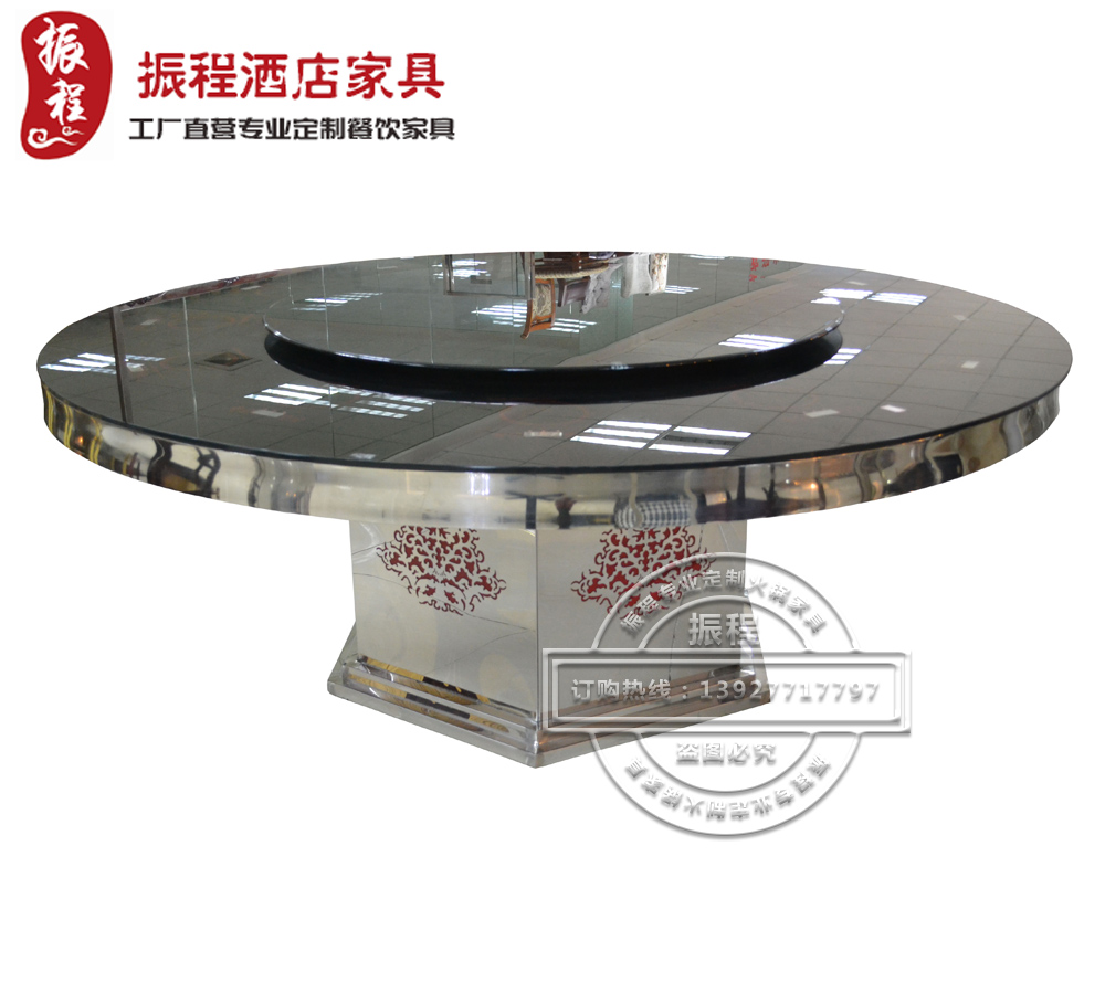 火锅桌-隐形电磁炉-钢化玻璃面-不锈钢-圆桌